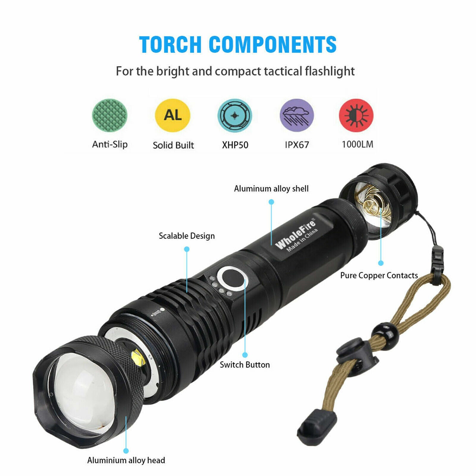 High-Performance LED Flashlight – Rechargeable & Waterproof