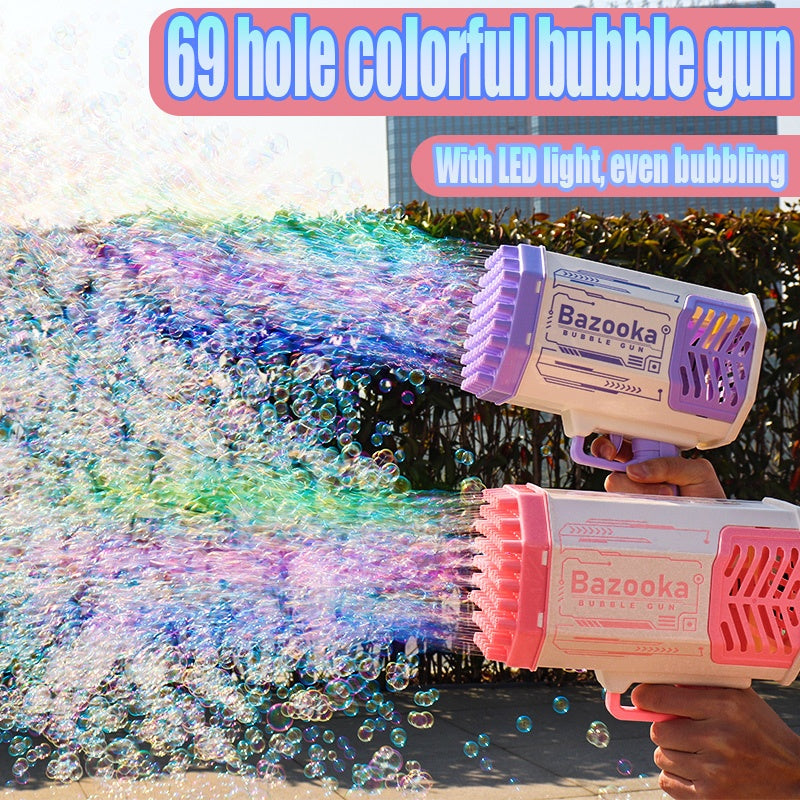 69-Hole Bubble Rocket Gun – Automatic Blower with Lights for Kids