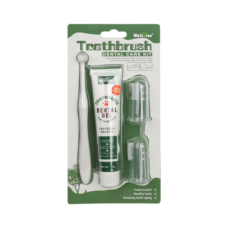 Oral Hygiene Kit for Cats and Dogs – 3 Piece Set with Dual-Ended Toothbrush, Finger Brush, and Poultry Flavour Toothpaste