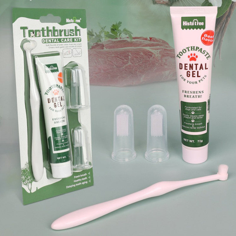 Oral Hygiene Kit for Cats and Dogs – 3 Piece Set with Dual-Ended Toothbrush, Finger Brush, and Poultry Flavour Toothpaste