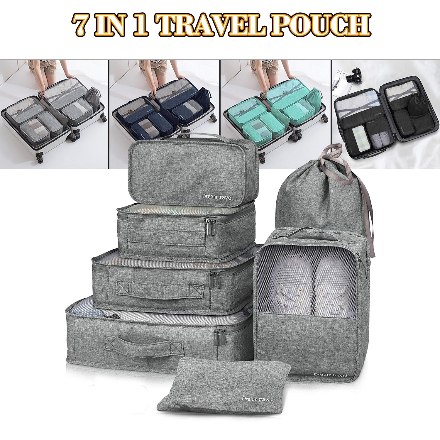 7-Piece Portable Storage Bag Set - Travel Organizar Bags