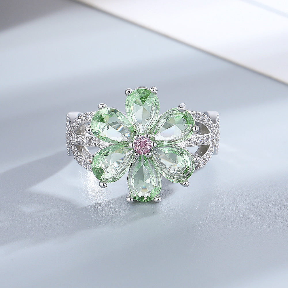 Elegant Cherry Blossom Ring – Niche Mori Style with Diamond Accent