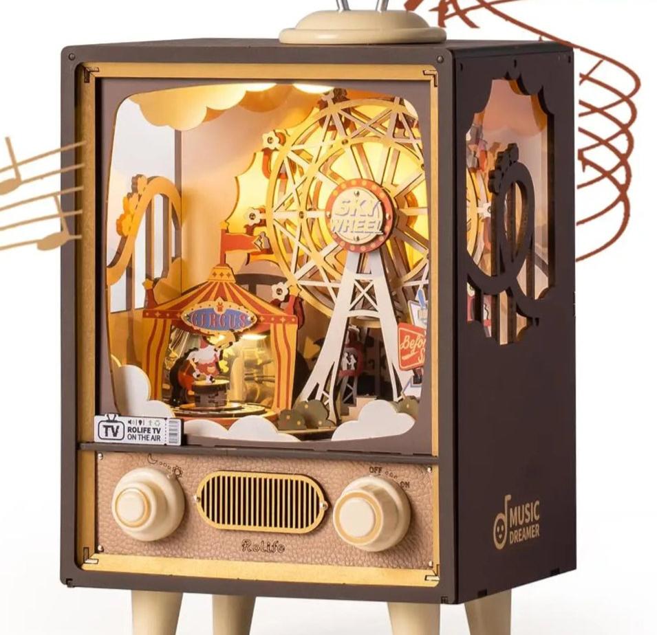 Rolife Sunset Carnival 3D Wooden Music Box with Lights