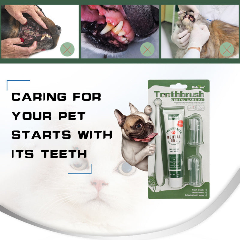 Oral Hygiene Kit for Cats and Dogs – 3 Piece Set with Dual-Ended Toothbrush, Finger Brush, and Poultry Flavour Toothpaste