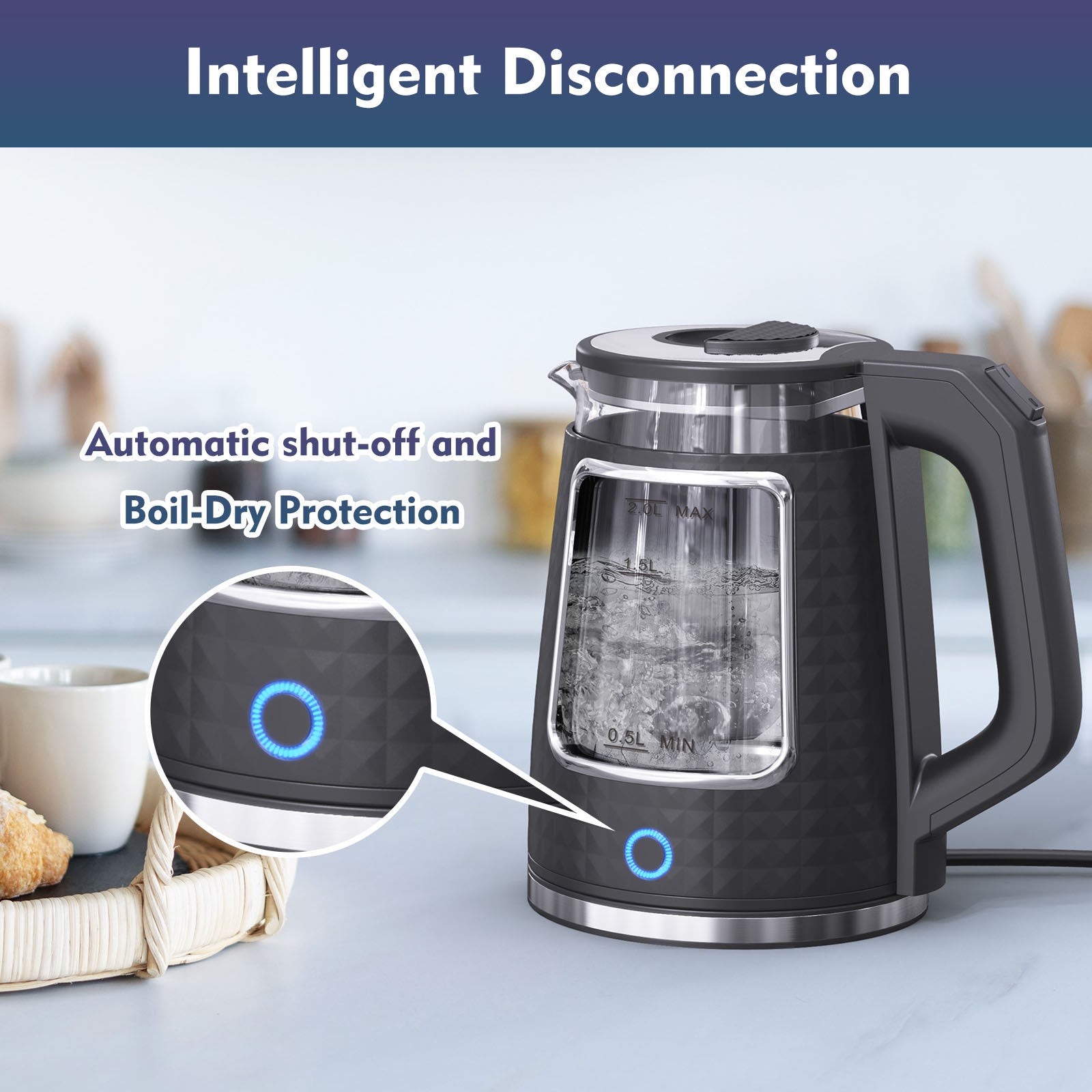 Premium 304 Stainless Steel & Borosilicate Glass Electric Kettle