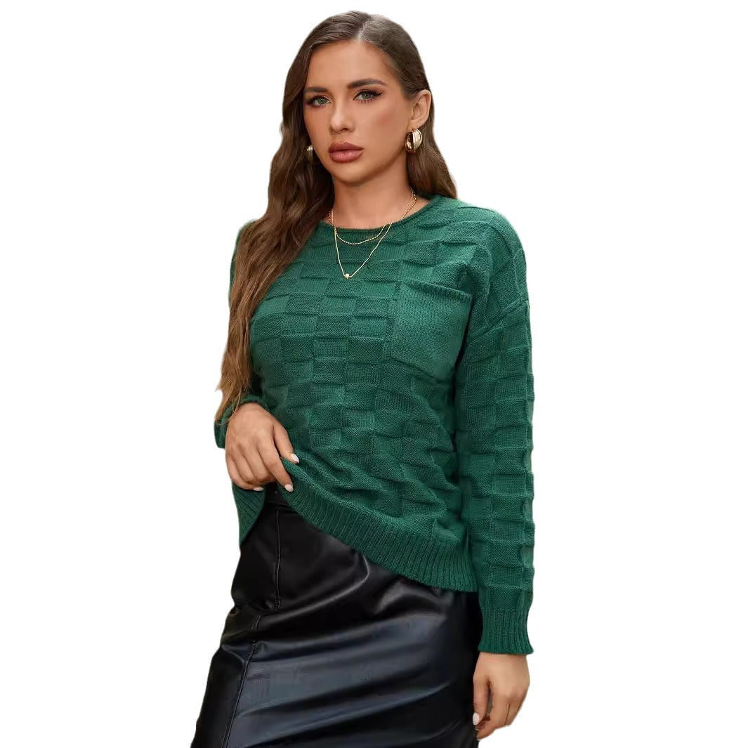 Long Sleeve Sweater Casual Top With Pockets for Women