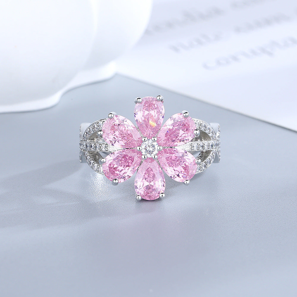 Elegant Cherry Blossom Ring – Niche Mori Style with Diamond Accent