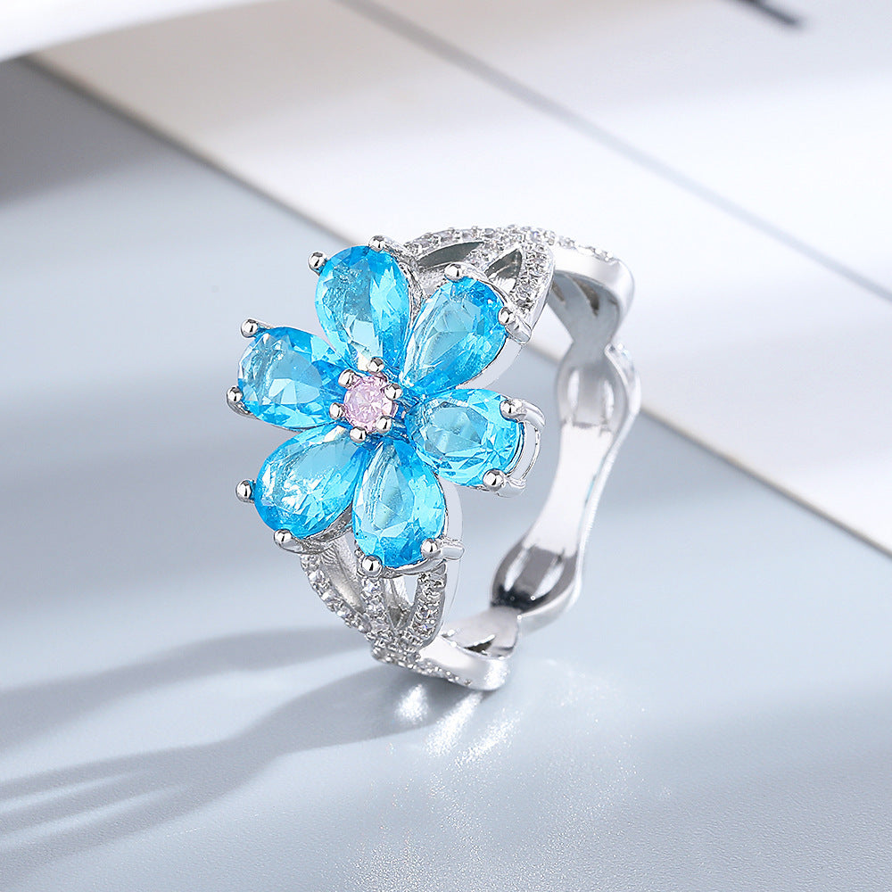 Elegant Cherry Blossom Ring – Niche Mori Style with Diamond Accent